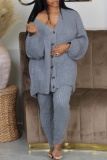White Casual V Neck Long Sleeve Buttons Knitted Sweater Cardigan Jackets And Skinny Pants Two Pieces Trouser Sets