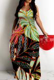 Dark Green Floral Print Backless Sleeveless Floor Length Casual Vacation Baggy Sundress Slip Maxi Dress