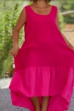Yellow Casual Sleeveless Irregular Hem O Neck Long Vacaton Cotton And Linen Midi Dresses