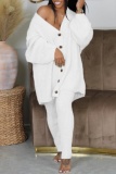 White Casual V Neck Long Sleeve Buttons Knitted Sweater Cardigan Jackets And Skinny Pants Two Pieces Trouser Sets