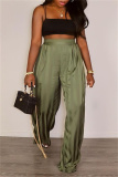 Black Casual Striped High Waist Jacquard Loose Satin Wide Leg Pants