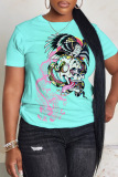 Black Yellow Costume Skull Print O Neck Short Sleeve Casual Oversize T Shirts