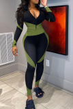 Purple Casual Zipper Colla Long Sleeve Crop Jackets And Skinny Pants Plus Size Two Pieces Sweatsuit Sets