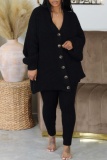 White Casual V Neck Long Sleeve Buttons Knitted Sweater Cardigan Jackets And Skinny Pants Two Pieces Trouser Sets
