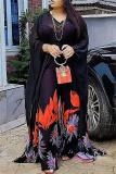 Red Chiffon Floral Print See-Through Long Sleeve Longline Tops And Straight Leg Pants Casual Vacation Two Pieces Pants Suit
