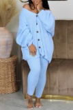 White Casual V Neck Long Sleeve Buttons Knitted Sweater Cardigan Jackets And Skinny Pants Two Pieces Trouser Sets