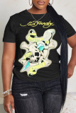 Black Yellow Costume Skull Print O Neck Short Sleeve Casual Oversize T Shirts