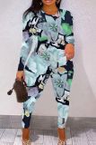 Purple Casual Graphics Print O Neck Long Sleeve Sweatshirt And Skinny Pants Two Pieces Trouser Sets
