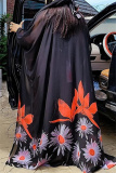 Red Chiffon Floral Print See-Through Long Sleeve Longline Tops And Straight Leg Pants Casual Vacation Two Pieces Pants Suit