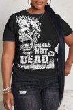 Black Yellow Costume Skull Print O Neck Short Sleeve Casual Oversize T Shirts