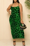 Green Casual Graphics Print Sleeveless Backless Spaghetti Strap Long Bodycon Maxi Slip Dress