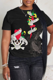 Black Yellow Costume Skull Print O Neck Short Sleeve Casual Oversize T Shirts
