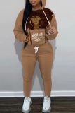 Blue Figure Print Long Sleeve Hooded Sweatshirt And Draw String Pocket Skinny Pants Casual Sportwear Two Pieces Trouser Sets