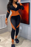 Purple Casual Zipper Colla Long Sleeve Crop Jackets And Skinny Pants Plus Size Two Pieces Sweatsuit Sets