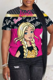 Black Casual Figure Letter Print O Neck Short Sleeve Oversize T-Shirts
