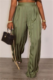 Black Casual Striped High Waist Jacquard Loose Satin Wide Leg Pants