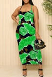 White Blue Casual Graphics Print Sleeveless Backless Spaghetti Strap Long Bodycon Maxi Slip Dress