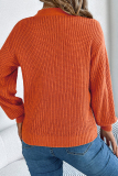 Grey Casual Hollow Out Weave V Neck Lantern Sleeve Fall Winter Knitted Sweater