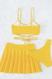 Sportswear Solid Bandage Patchwork 3 Piece Sets(With Paddings)