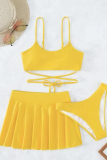 Sportswear Solid Bandage Patchwork 3 Piece Sets(With Paddings)
