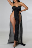 Black Hot Drill Sleeveless Spaghetti Strap Slit Evening Party Night Club Bodycon Bodysuits