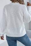 Grey Casual Hollow Out Weave V Neck Lantern Sleeve Fall Winter Knitted Sweater