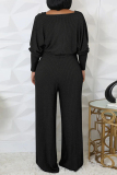 Light Gray Casual U Neck Long Sleeve Sweater Wide Leg Jumpsuit And Crop Tops Two Pieces Set