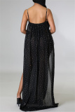 Black Hot Drill Sleeveless Spaghetti Strap Slit Evening Party Night Club Bodycon Bodysuits