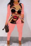 Pink Casual Face Print O Neck Long Sleeve Sweatshirt And Skinny Pants Two Pieces Trouser Sets
