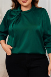 Dark Green Hollow Out O Neck Long Sleeve Formal Office Lady Plus Size Blouse Top