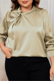 Dark Green Hollow Out O Neck Long Sleeve Formal Office Lady Plus Size Blouse Top