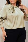 Dark Green Hollow Out O Neck Long Sleeve Formal Office Lady Plus Size Blouse Top