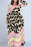 Colorful Leopard Print Faux Denim Print Backless Spaghetti Strap Floor Length Vacation Baggy Sundress Slip Maxi Dress