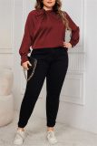 Dark Green Hollow Out O Neck Long Sleeve Formal Office Lady Plus Size Blouse Top