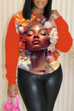 Black Casual Figure Print O Neck Long Sleeve Winter Fall Sweatshirt