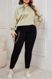 Dark Green Hollow Out O Neck Long Sleeve Formal Office Lady Plus Size Blouse Top
