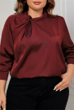 Dark Green Hollow Out O Neck Long Sleeve Formal Office Lady Plus Size Blouse Top