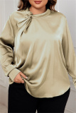 Dark Green Hollow Out O Neck Long Sleeve Formal Office Lady Plus Size Blouse Top
