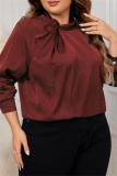 Dark Green Hollow Out O Neck Long Sleeve Formal Office Lady Plus Size Blouse Top