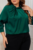 Dark Green Hollow Out O Neck Long Sleeve Formal Office Lady Plus Size Blouse Top