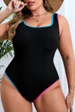 Black Sleeveless Backless U Neck One Piece Bodysuit Beach Vacation Plus Size Swimwear