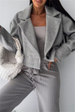 Formal Cardigan Turndown Collar Long Sleeve Evening Party Office Lady Woolen Coat Crop Blazer Jackets