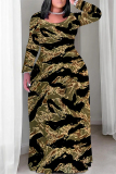 Colorful Leopard Print Faux Denim Print Backless Spaghetti Strap Floor Length Vacation Baggy Sundress Slip Maxi Dress