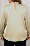 Dark Green Hollow Out O Neck Long Sleeve Formal Office Lady Plus Size Blouse Top