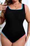 Black Sleeveless Backless U Neck One Piece Bodysuit Beach Vacation Plus Size Swimwear