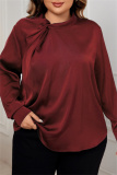 Dark Green Hollow Out O Neck Long Sleeve Formal Office Lady Plus Size Blouse Top