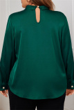 Dark Green Hollow Out O Neck Long Sleeve Formal Office Lady Plus Size Blouse Top