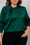 Dark Green Hollow Out O Neck Long Sleeve Formal Office Lady Plus Size Blouse Top