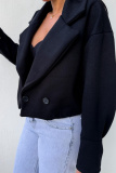 Formal Cardigan Turndown Collar Long Sleeve Evening Party Office Lady Woolen Coat Crop Blazer Jackets