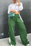 Green Sportwear Casual Loose Mid Waist Wide Leg Pants